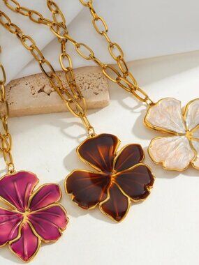 18K  Gold Plated Stainless Steel Flower Necklace